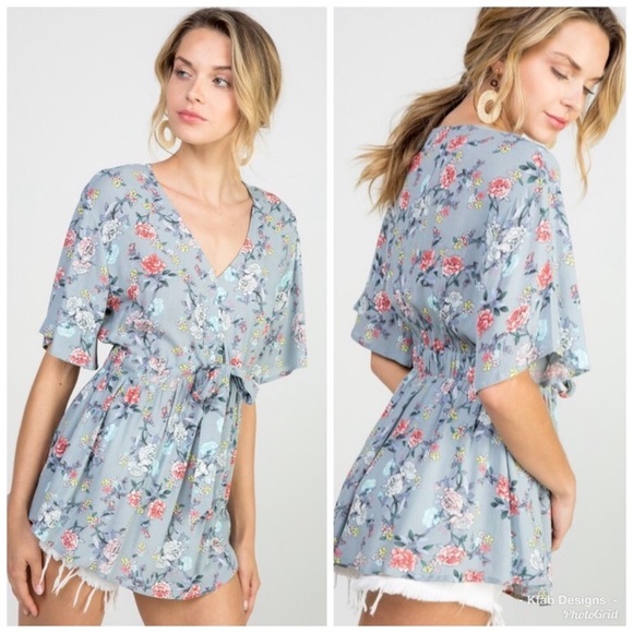 Floral Front Tie Top - Picture 3 of 8